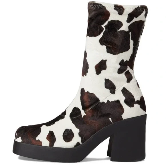 Steve Madden Klayton Platform Boot Women Size 9.5 Cow Print Chunky Heel - Picture 2 of 5